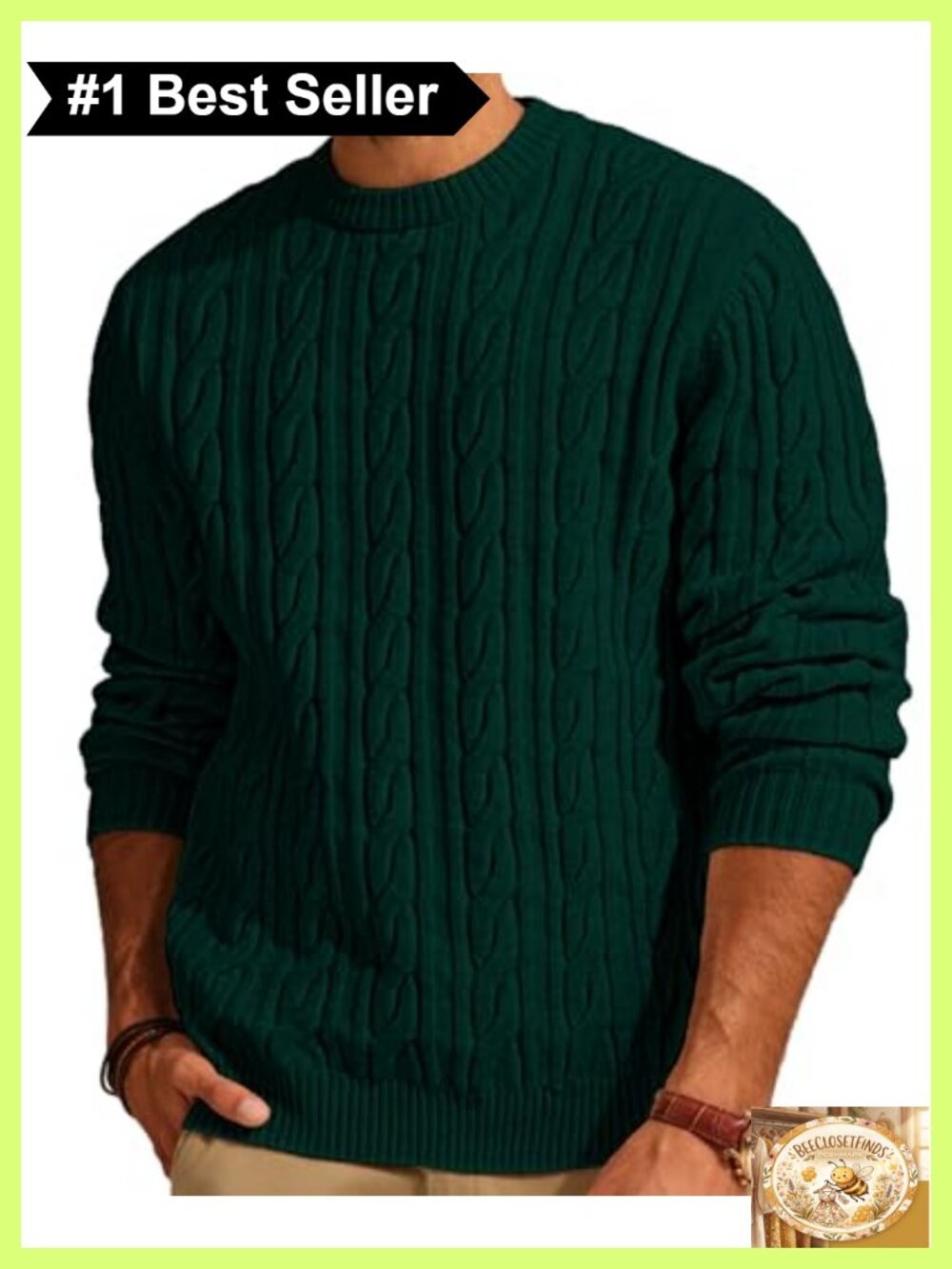 Mens Cable Knit Crewneck Pullover Sweater Long Sleeve Casual